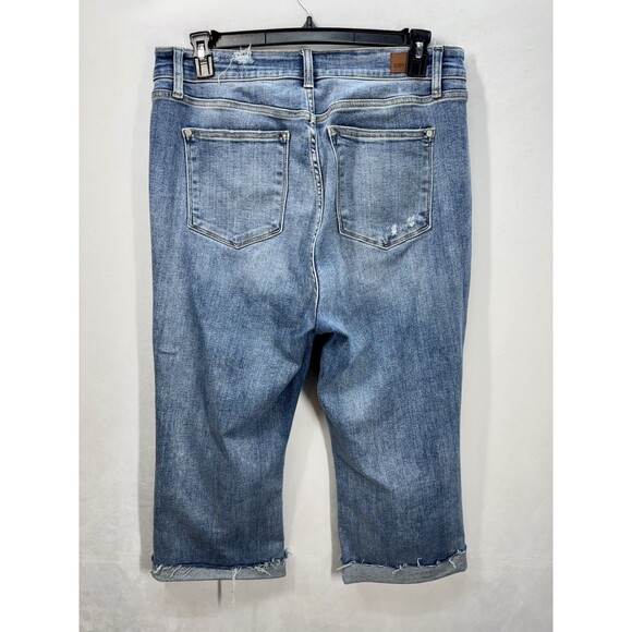 Judy Blue Wide Leg Cropped Jeans Size 16W Destroyed Distressed Stretch Denim - Picture 3 of 10